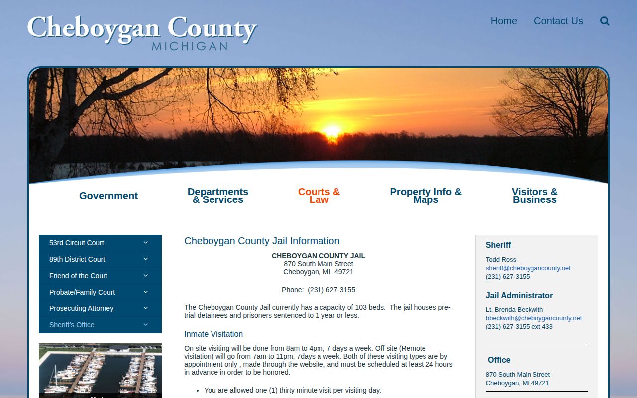 Cheboygan County Jail information page without a public roster