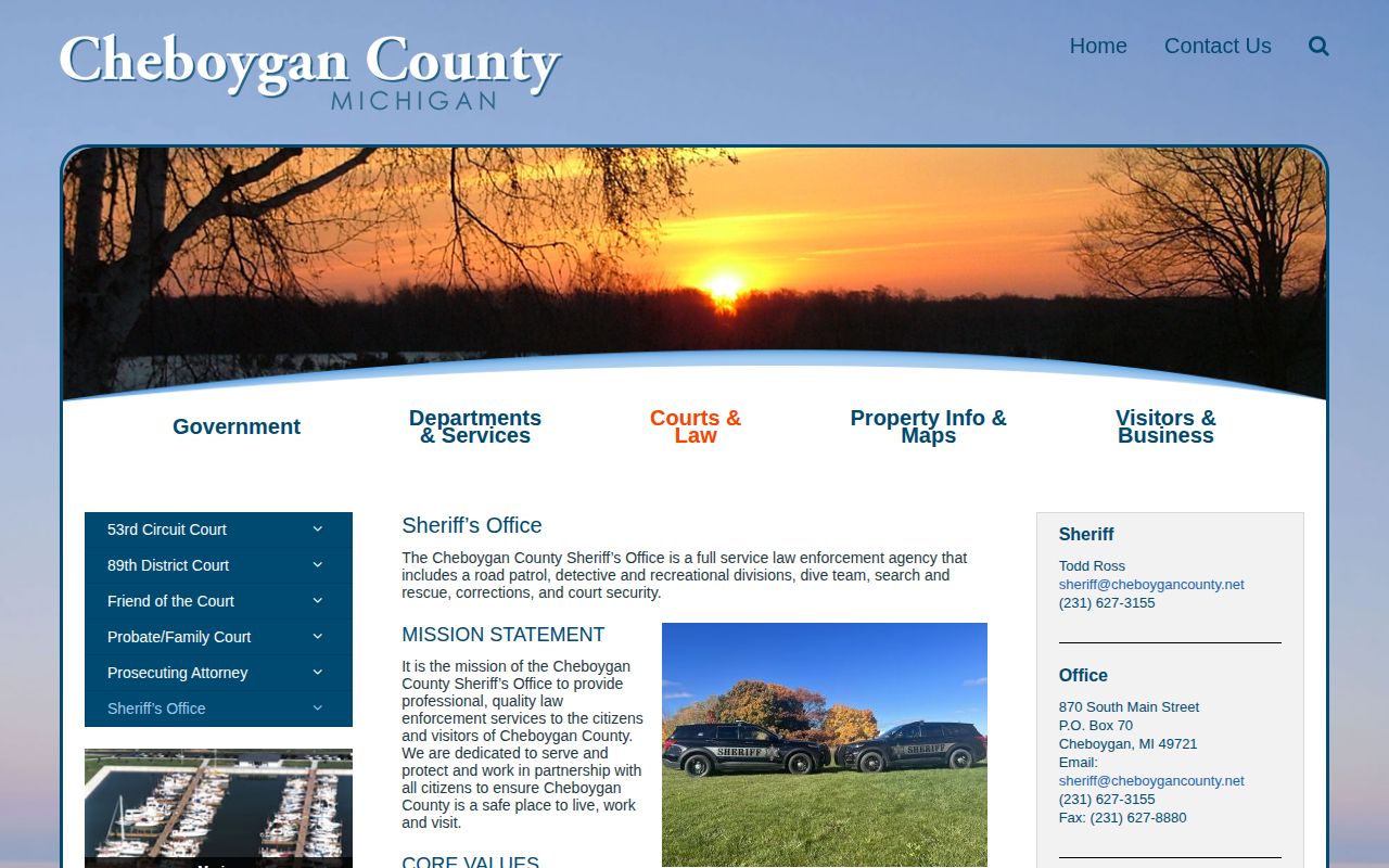 Cheboygan County Sheriff's Department booking record contact page